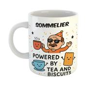 Just The Shirt Sommelier Powered by Tea and Biscuits Funny Ceramic Mug Gift for Work Colleagues, Retirement, Birthdays, or Office Humour