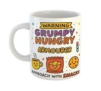Just The Shirt Warning Hungry Grumpy Armourer Approach with Snacks Funny Coffee Mug Gift for Office Desk, Home Present for Birthdays or Retirement