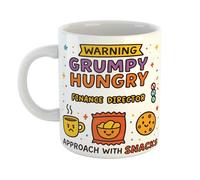 Just The Shirt Warning Hungry Grumpy Finance Director Approach with Snacks Funny Ceramic Mug Gift for Work Colleagues, Retirement, Birthdays, or Office Humour