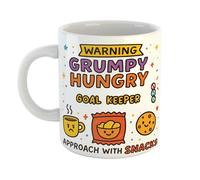 Just The Shirt Warning Hungry Grumpy Goal Keeper Approach with Snacks Funny Coffee Mug Gift for Office Desk, Home Present for Birthdays or Retirement
