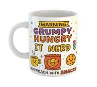 Just The Shirt Warning Hungry Grumpy It Nerd Approach with Snacks Funny Ceramic Mug Gift for Work Colleagues, Retirement, Birthdays, or Office Humour