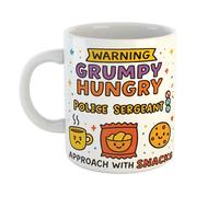 Just The Shirt Warning Hungry Grumpy Police Sergeant Approach with Snacks Funny Ceramic Mug Gift for Work Colleagues, Retirement, Birthdays, or Office Humour