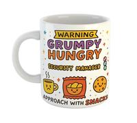 Just The Shirt Warning Hungry Grumpy Security Manager Approach with Snacks Funny Coffee Mug Gift for Office Desk, Home Present for Birthdays or Retirement