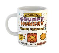Just The Shirt Warning Hungry Grumpy Theatre Technician Approach with Snacks Funny Ceramic Mug Gift for Work Colleagues, Retirement, Birthdays, or Office Humour