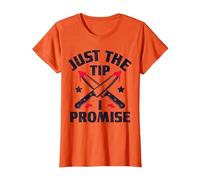 Just The Tip I Promise Bloody Knife Design T-Shirt, Women, Orange, Medium
