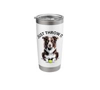 Just Throw It Brown & White Border Collie Stainless Steel Insulated Tumbler