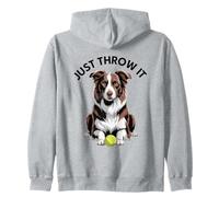 Just Throw It Brown & White Border Collie Zip Hoodie