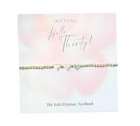 Just To Say ... Hello 30" - Stretch Beaded stacking Bracelet with three little hearts - one for each decade. Silver Plated stainless steel. Gift packaging and presentation