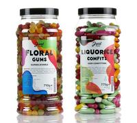 Just Treats Floral Gums and Liquorice Comfits - Sweet Gift Jars of A Floral Licorice Fusion - 12,22