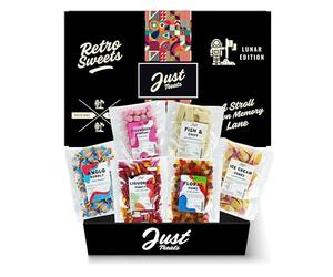 Just Treats Lunar Sweet Six Chewy Hamper - Anglo Bubbly, Strawberry Bonbons, Fish n Chips, Ice Cream Cones, Liquorice Comfits and Squirrel Floral Gums (1,3,8,15,22,26)