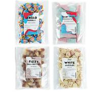 Just Treats Sweet Quartet - Anglo Bubblegum, Giant Fizzy Bubblegum Bottles & Fizzy Cola Bottles, White Choc Jazzles (4 x 175g Bags) - 1,9,14,30