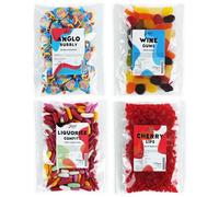 Just Treats Sweet Quartet - Anglo Bubbly, Squirrel Cherry Lips, Liquorice Comfits, Lion Wine Gums (4 x 175g Bags) - 1,21,22,25