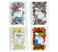 Just Treats Sweet Quartet - Anglo Bubbly, Squirrel Floral Gums, Choc Jazzles, Fish n Chips (4 x 175g Bags) - 1,5,8,26