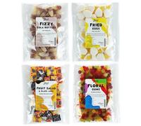 Just Treats Sweet Quartet - Fruit Salad & Black Jack Chews, Squirrel Floral Gums, Fizzy Cola Bottles, Fried Eggs (4 x 175g Bags) - 9,12,13,26