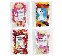 Just Treats Sweet Quartet - Jelly Pink & White Love Hearts, Pink and White Mice, Liquorice Comfits, Lion Wine Gums (4 x 175g Bags) - 18,21,22,23