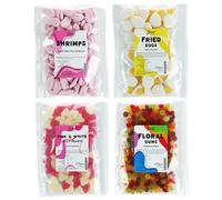 Just Treats Sweet Quartet - Jelly Pink & White Love Hearts, Squirrel Floral Gums, Candy Foam Shrimps, Fried Eggs (4 x 175g Bags) - 11,12,18,26