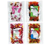 Just Treats Sweet Quartet - Lion Midget Gems, Squirrel Floral Gums, Liquorice Comfits, Dolly Mixture (4 x 175g Bags) - 7,20,22,26