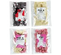 Just Treats Sweet Quartet - Pink Pigs, Pink and White Mice, Black Jack Chews, Fish n Chips (4 x 175g Bags) - 2,8,23,24