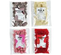 Just Treats Sweet Quartet - Pink Pigs, Squirrel Cherry Lips, Choc Jazzles, Fish n Chips (4 x 175g Bags) - 5,8,24,25