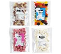 Just Treats Sweet Quartet - Pink Pigs, White Candy Sticks, Fizzy Cola Bottles, Lion Wine Gums (4 x 175g Bags) - 9,21,24,29