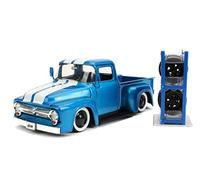 Just Trucks 1:24 1956 Ford F-100 Die-cast Car Blue/White Stripes with Tire Rack, Toys for Kids and Adults
