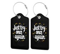 Just Try Once Again Luggage Tag for Suitcase 2 Pack Leather Luggage Tag with Privacy Flap Name Id Label and Metal Loop for Women Men Travel