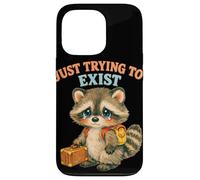 Just Trying to Exist Sad Raccoon with Suitcase Retro Graphic Case for iPhone 13 Pro