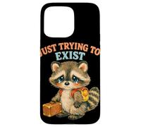 Just Trying to Exist Sad Raccoon with Suitcase Retro Graphic Case for iPhone 15 Pro Max