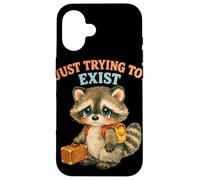 Just Trying to Exist Sad Raccoon with Suitcase Retro Graphic Case for iPhone 16