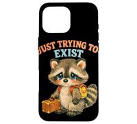 Just Trying to Exist Sad Raccoon with Suitcase Retro Graphic Case for iPhone 16 Pro Max
