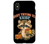 Just Trying to Exist Sad Raccoon with Suitcase Retro Graphic Case for iPhone X/XS