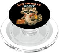 Just Trying to Exist Sad Raccoon with Suitcase Retro Graphic PopSockets PopGrip for MagSafe