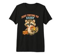 Just Trying to Exist Sad Raccoon with Suitcase Retro Graphic Premium T-Shirt