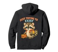Just Trying to Exist Sad Raccoon with Suitcase Retro Graphic Pullover Hoodie