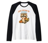 Just Trying to Exist Sad Raccoon with Suitcase Retro Graphic Raglan Baseball Tee