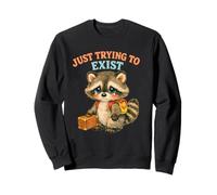 Just Trying to Exist Sad Raccoon with Suitcase Retro Graphic Sweatshirt
