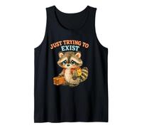 Just Trying to Exist Sad Raccoon with Suitcase Retro Graphic Tank Top