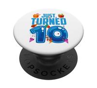 Just Turned 10 Birthday Boy Rocket Blue Party PopSockets Adhesive PopGrip