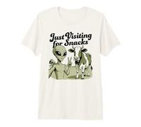 Just Visiting for Snacks Alien Selfie with Cow UFO Graphic Premium T-Shirt