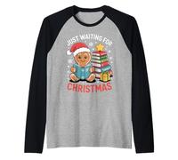 Just Waiting for Christmas Book Lovers Cozy Holiday Vibes Raglan Baseball Tee