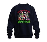 Just Waiting for Christmas Grinch Jack Skellington Santa Funny Unisex Sweatshirt Pullover, navy, 3XL