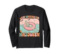 Just Waiting for Halloween Funny Skeleton Floating on Float Long Sleeve T-Shirt
