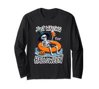 Just Waiting for Halloween Funny Skeleton Floating on Float Long Sleeve T-Shirt