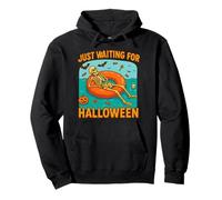 Just Waiting for Halloween Funny Skeleton Floating on Float Pullover Hoodie
