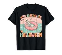 Just Waiting for Halloween Funny Skeleton Floating on Float T-Shirt