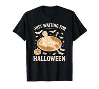 Just Waiting for Halloween Funny Skeleton Floating on Float T-Shirt