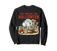 Just Waiting for Halloween Gothic Skeleton Spooky Summerween Sweatshirt