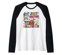 Just Waiting for Halloween Pumpkin Witch Magic October Party Raglan Baseball Tee