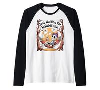 Just Waiting for Halloween Skeleton and Ghosts Raglan Baseball Tee
