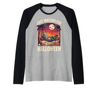 just Waiting for Halloween Skeleton Beach Raglan Baseball Tee